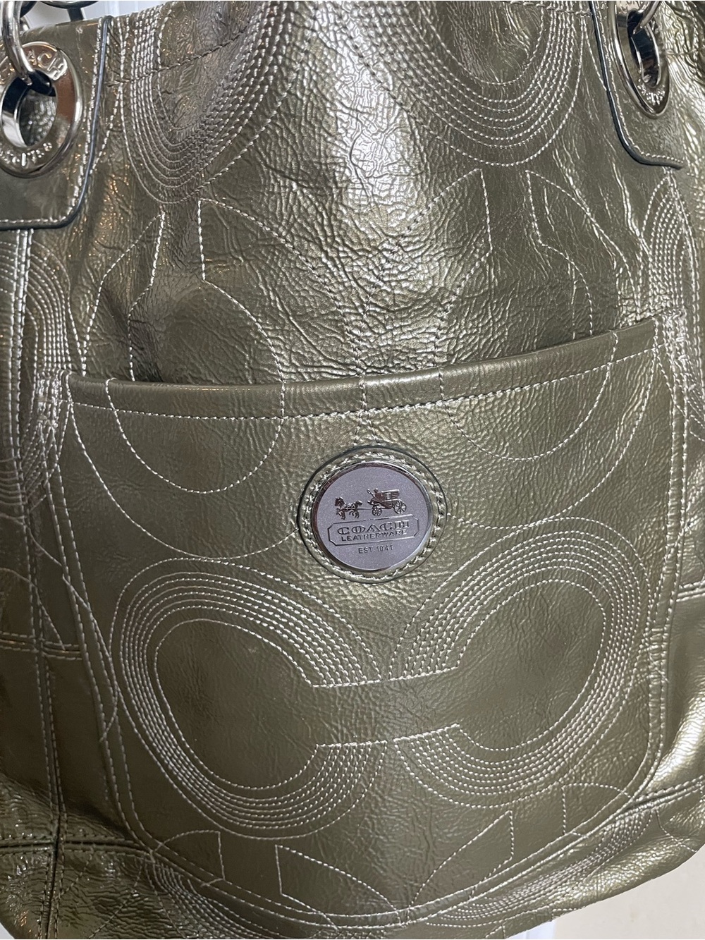 Coach Metallic gray Signature Tote